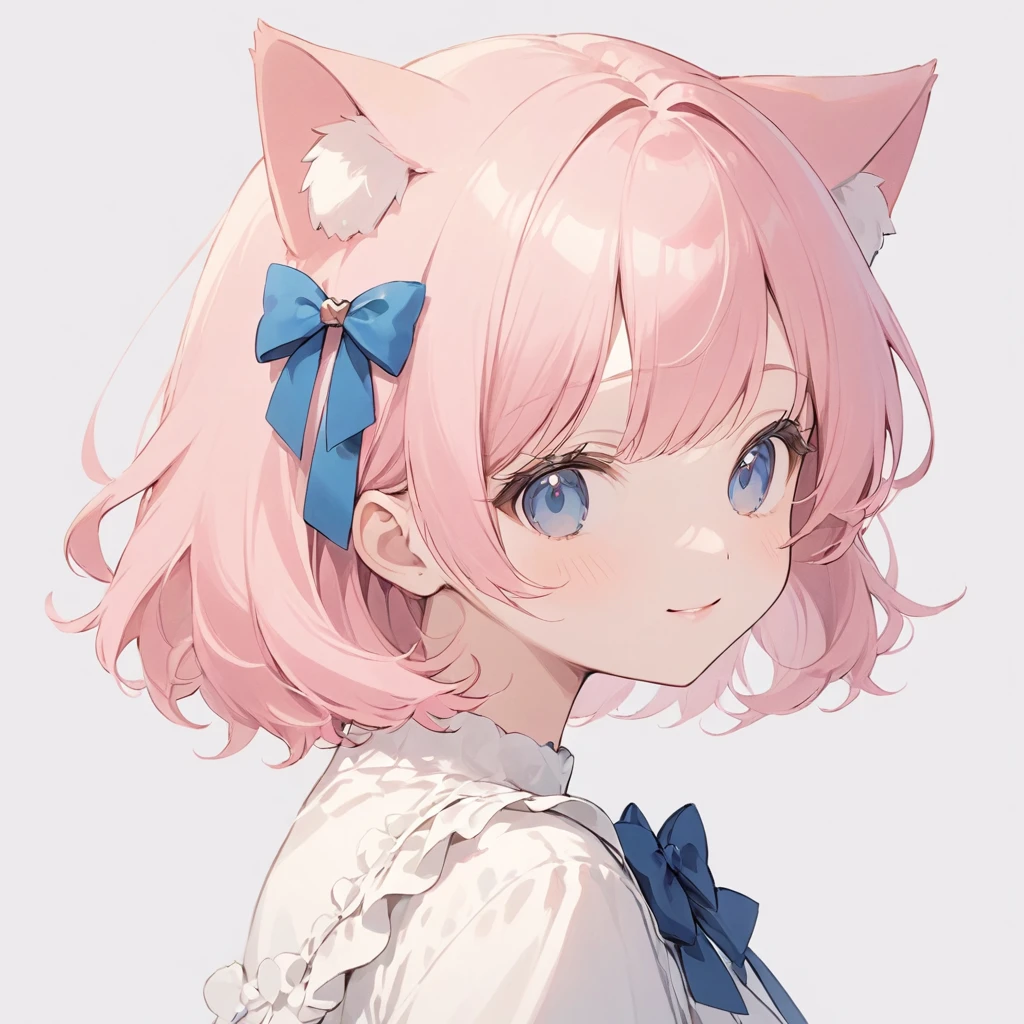masterpiece, Highest quality, White background,Simple Background,
One girl,View your viewers,front ,solo, Pink Hair,Cat ear,bow,Close ~ eyes,smile