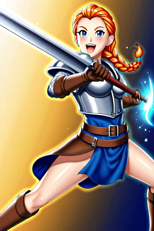 ((Highest quality, masterpiece)), 
girl、Brave、adventure、Armored、Holding a glowing sword、Light in your eyes
