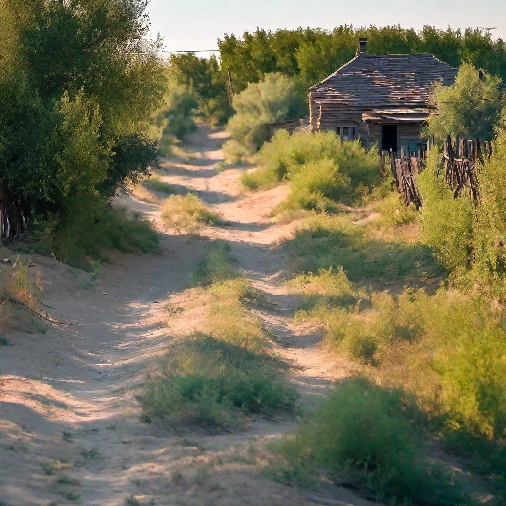 (masterpiece, best quality:1.2), Village, trees, dry vegetation, fences, road, dry soil, steppe, dense vegetation, tall dry grass, old road, houses, village houses, A steppe village in the south of Russia in hot weather, clear sky