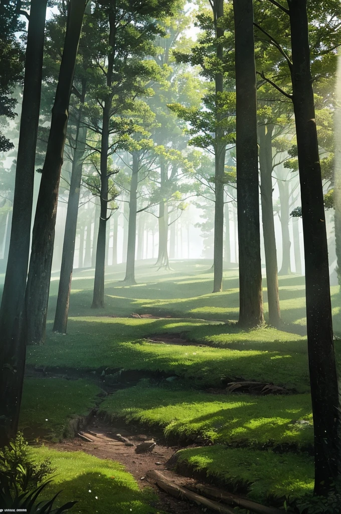 Content: The entrance to a deep, dark forest. Tall, ancient trees with thick, intertwining branches form a natural archway. The ground is covered in a thick layer of fallen leaves and undergrowth, with a narrow, barely visible path leading into the forest. The light from outside fades quickly, giving way to an eerie, dim atmosphere. Medium: Landscape illustration, digital art. Style: Realistic with a touch of fantasy, capturing the mysterious and foreboding nature of the forest. Lighting: Soft, natural lighting at the entrance, quickly fading into darkness as the forest becomes denser. Shadows are deep and pervasive, creating a sense of depth and mystery. Colours: A palette dominated by dark greens, browns, and blacks. The leaves and moss-covered trees are various shades of green, while the ground is a mix of brown and gold from the fallen leaves. The dim light filters through the canopy, casting dappled shadows. Composition: A wide shot, showing the entrance of the forest in the foreground with the path leading into the depths of the forest. The trees frame the scene, their branches creating a natural archway. The path winds into the darkness, drawing the viewer's eye into the mysterious depths of the forest.
