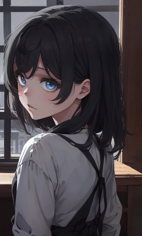 Masterpiece, best quality Special details, illustrations, very delicate and beautiful, cute, sexy, girl, anime 1, soft dark light, black hair, beautiful blue-gray eyes, looks elegant.