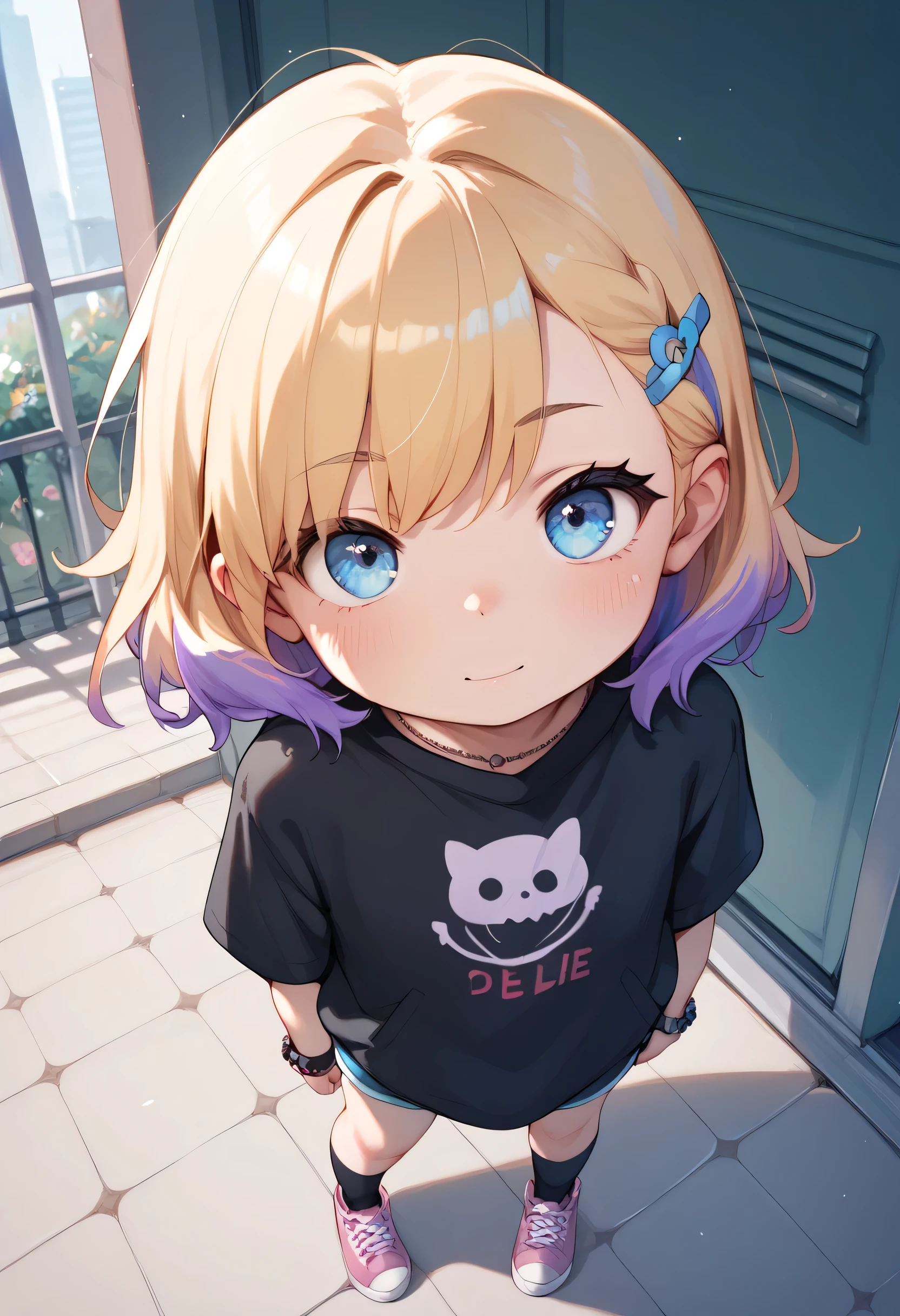 _girl,_loli_,iabellze, blue eyes, blonde hair, purple hair, multicolored hair, dynamic angle