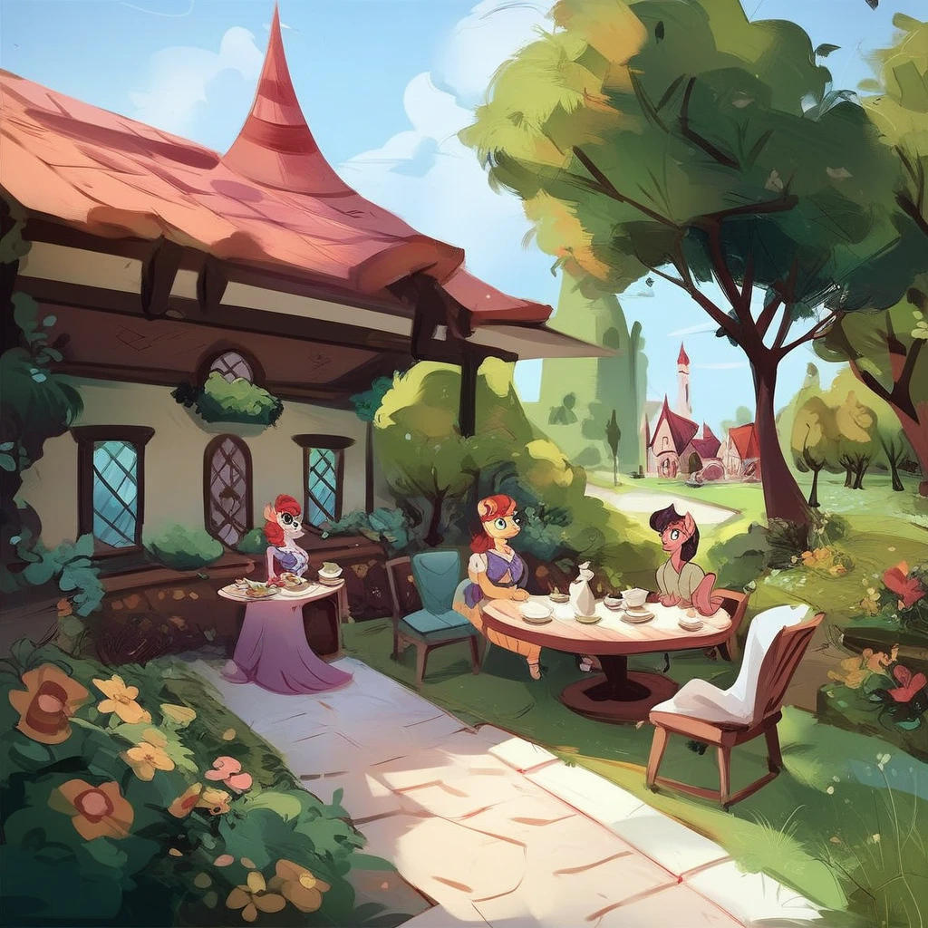 best quality, highres, masterpiece, surpriseapple castles, outdoors, coffeshop,restaurant,background
