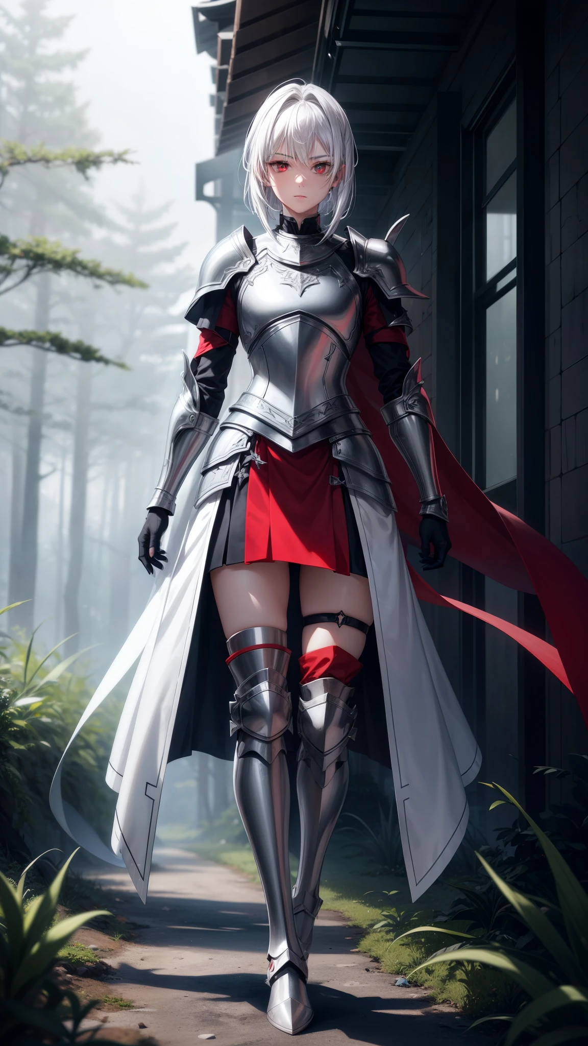 アニメ, 15 year old boy alone), {face perfect}, {White hair}, {[dark red eyes]}, {asymmetrical eyes}, {perfect nose}, {visible lips}, {full body 5.0}, {Silver helmet}, {Silver shoulder pads with red edges}, {Silver breastplate}, {Silver vambraces with red edges}, {Silver waistband with red edges}, {Silver shin guards}, {walking in a forest}
{8k image}, {ultra resolution 128k}, {ultra quality},(high quality sharpness)
