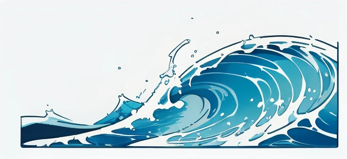 Wave design, Simple, pattern, Can draw, 美しいWave design, Japanese style、Ukiyo-e、No border、There is momentum、Monotonous colors、White background、Only waves、Full Screen、drop、round