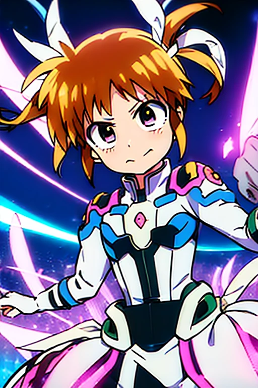 (((My Hero Academia Costume Nanoha Takamachi)))、White ribbon、1girl