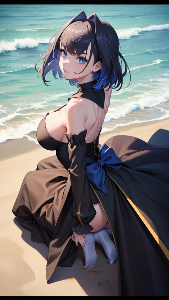 On all fours,(Gothic Dress),Beach,(Stick your butt out),((From the back)),Leg spread,blue sky,sunny,(Perfect hands), (Perfect anatomy),(Perfect body structure),((arms two)),((legs two)),((masterpiece, best quality, high resolution, super high resolution, perfect pixel, written border depth, 4K)), Super detailed, HDR, Studio Lighting, Sharp Focus, Bright colors, Portrait, Warm tones, Soft Lighting,