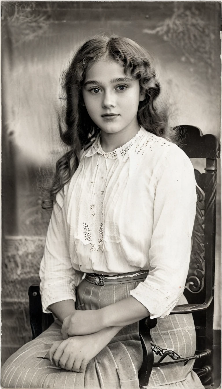 (Highest quality,4K,8k,High resolution,masterpiece:1.2), Ultra-detailed, (Realistic,photoRealistic,photo-Realistic:1.37), Black and White Photography, Portraiture, 1920s, American Girl, 23 years old, Direct eye contact, Long Hair, Nice, Retro style, Vintage Mode