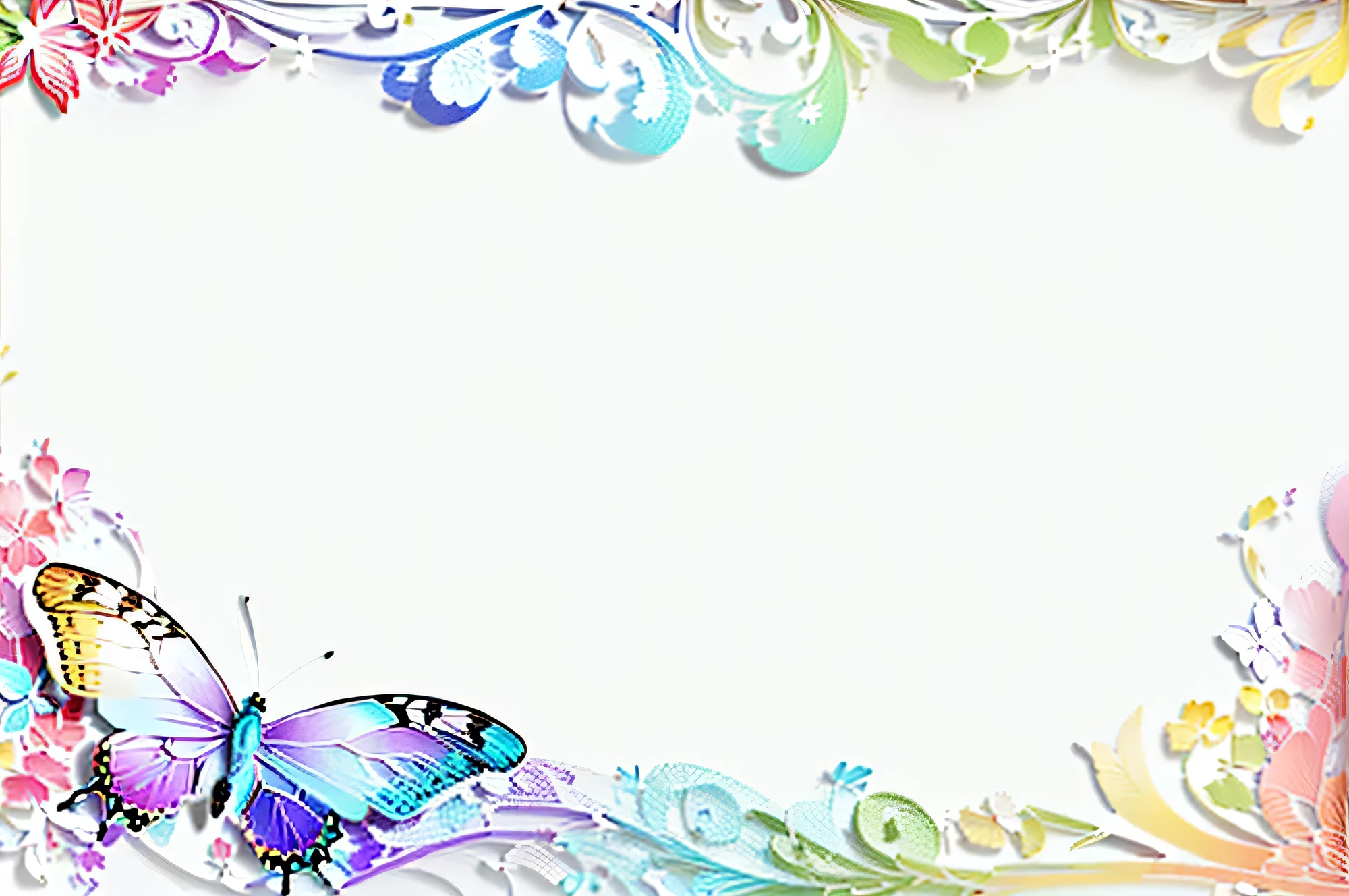 a colorful butterfly with swirly patterns on a White Background, Plant rainbow background, Background is white, Big white frame, the Background is white, on simple background, Transparent Background, Colored Background, Colored Background, Elaborately drawn backgrounds, with a White Background, Detailed background Proportional, White border, White border and background, White Background : 3