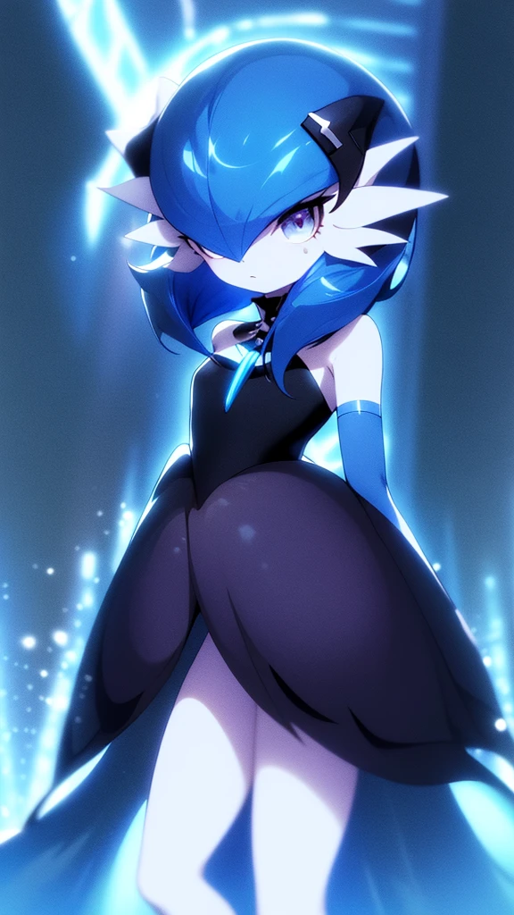 ​masterpiece, best_Quality, 1girls, soli, Guard, Pokemon \(creature\), blue hair, Black Dress