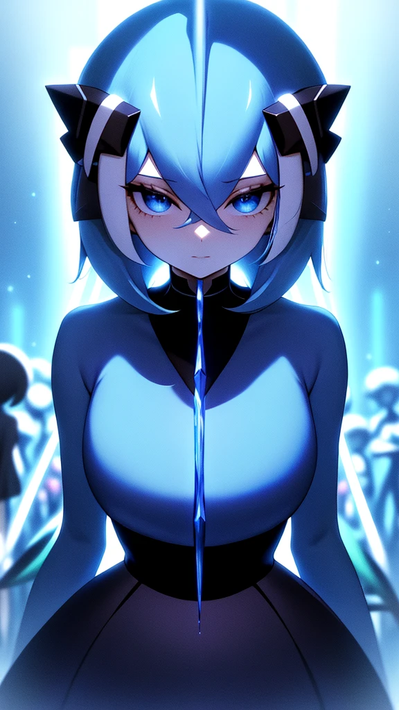 ​masterpiece, best_Quality, 1girls, soli, Guard, Pokemon \(creature\), blue hair, Black Dress