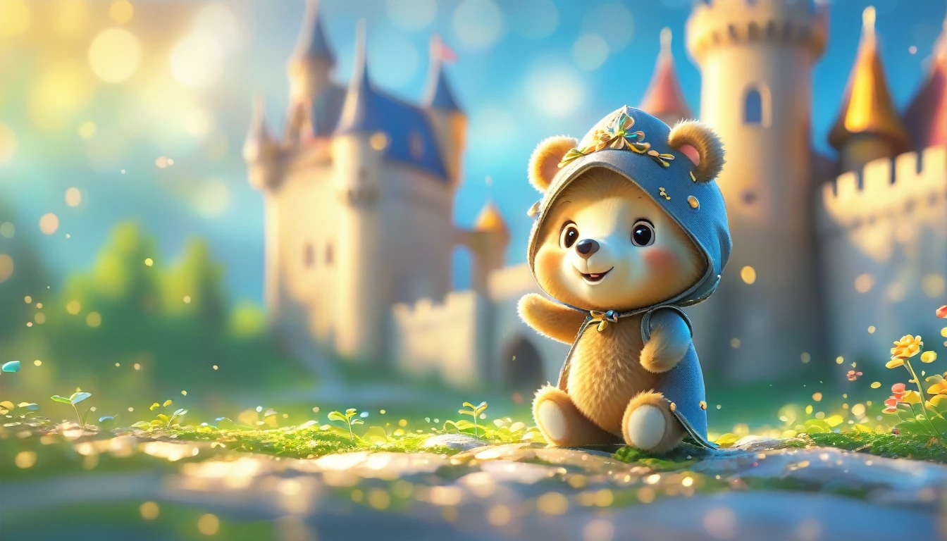 (masterpiece, best quality:1.2), Close up of 1 cartoon little bear on castle background, cute numbersArt, Beautifully detailed digital art, 4k high definition illustration wallpaper, Cute numbers, Blurred dream picture, 4k hd wallpaper illustration, Cute 3d rendering, A beautiful artistic illustration, 2d illustration, 2d illustration, Blurred dreamy illustration, Epic Concept Art. bokeh