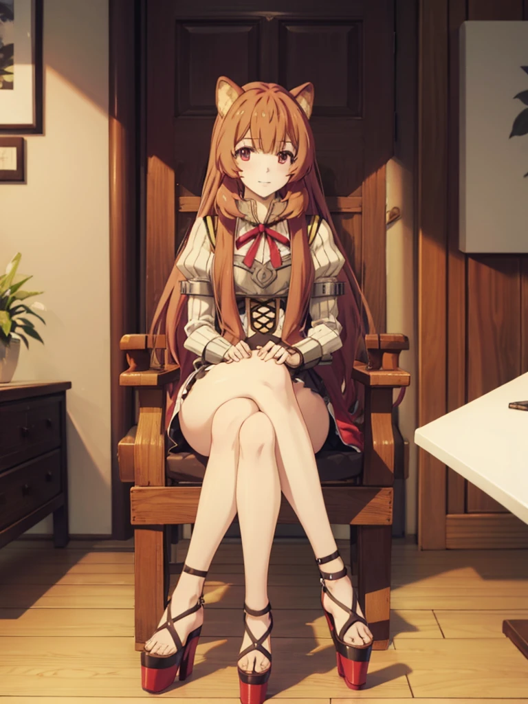 Raphtalia in sexy open platform high heels sitting happy
