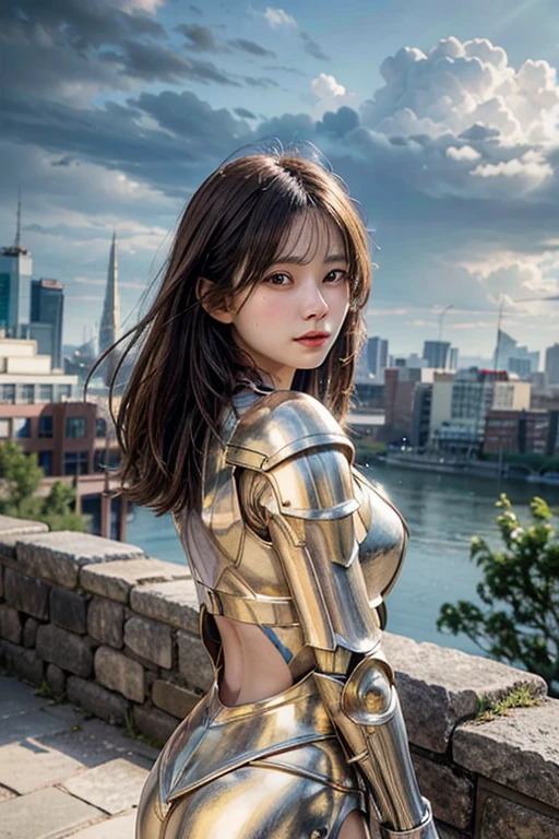 A young woman, with an ethereal beauty, stands atop a towering, rocky cliff edge. She is clad in a golden suit of armor, its surface reflecting the sunlight with an almost blinding intensity. The armor is intricately detailed, with engravings that resemble ancient constellations. Her long, golden hair cascades over her shoulders, mingling with the armor. In her hand, she holds a sword, its blade emitting a soft, ethereal glow.
The background is dominated by a colossal, floating sky city, its architecture a stunning blend of gothic and futuristic elements. The city is adorned with countless spires, towers, and flying buttresses, all bathed in a warm, golden light. The sky is filled with fantastical creatures, from tiny, iridescent insects to colossal, winged serpents. Fluffy white clouds obscure parts of the city, adding depth and mystery to the scene.
Focus on creating a hyperrealistic image. Use advanced lighting techniques to emphasize the golden armor and the sunlit cliff. Ensure the armor's reflections are accurate and detailed. The sky city should appear to be a tangible, physical structure, with realistic atmospheric effects like haze and fog. The creatures should be rendered with lifelike details, including feathers, scales, and muscle definition.
Additional notes:
Use a shallow depth of field to isolate the subject.
Employ advanced rendering techniques to capture the intricate details of the armor and architecture.
Consider using a cinematic lighting setup to enhance the drama and atmosphere.
Keywords: hyperrealistic, photorealistic, golden armor, sky city, fantasy, epic, cinematic lighting, shallow depth of field, detailed, intricate.