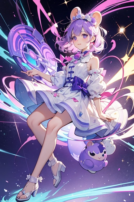 Hobnob is a purple girl hamster with blue lines covering its body. her is white, while her ears are pink and her paws and legs are purple. SPARKLE; GLITTER