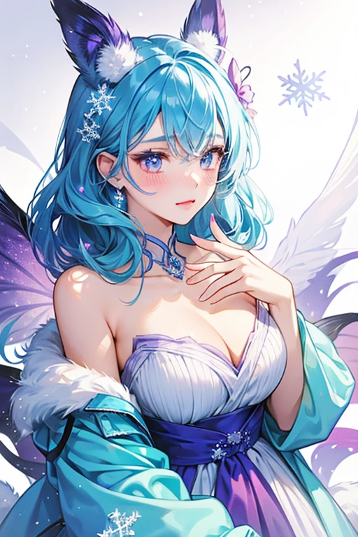 Squirl is a blue gradient girl caterpillar with a white snowflake pattern covering her body. she have a white face, fuchsia antennae and purple blushed cheeks. SPARKLE; GLITTER