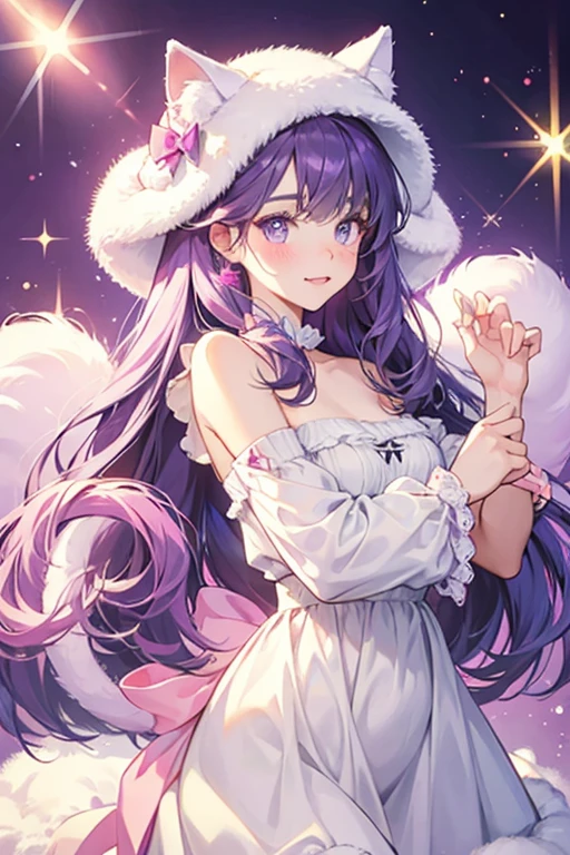 A frosted purple GIRL bear with winking expression. A large white dollop of cream rests on top of his head, adorned with violet sprinkles. SPARKLE; GLITTER