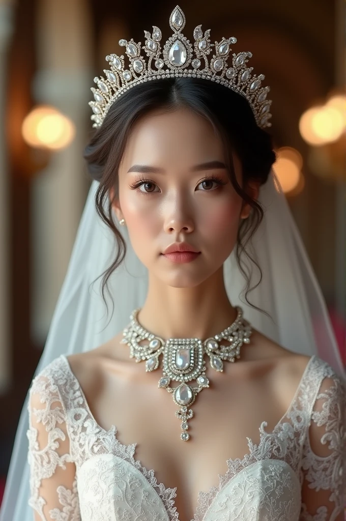 (Tabletop、Highest quality、8k、Award-winning works、Ultra-high resolution)、One beautiful bride、(Perfect top-notch huge wedding dress:1.1)、(A gorgeous wedding dress adorned with many jewels:1.1)、(The ultimate tiara with huge jewels:1.3)、(Huge Jewelry Top Quality Necklace:1.3)、(Perfect Wedding Lace:1.2)、(Looking at me with a sad expression:1.1)、(The most luxurious and Highest quality giant tiara:1.3)、(The most luxurious and high quality giant jewelry necklace:1.3)、Big Breasts、Cleavage、Accentuate your body lines、Upper body photo、(A sacred and noble church wedding:1.1)、(The perfect background of the finest luxury church is strongly blurred:1.1)、Accurate anatomy、Ultra HD Hair、Ultra-high definition beauty face、輝くUltra-high resolutionの美肌、Ultra-high resolutionの艶やかな唇、(Semen-covered face:1.6)、(Face facing straight ahead:1.1)、(The body faces straight ahead:1.1)、Bright and vivid、(Beautiful skin that shines white:1.3)