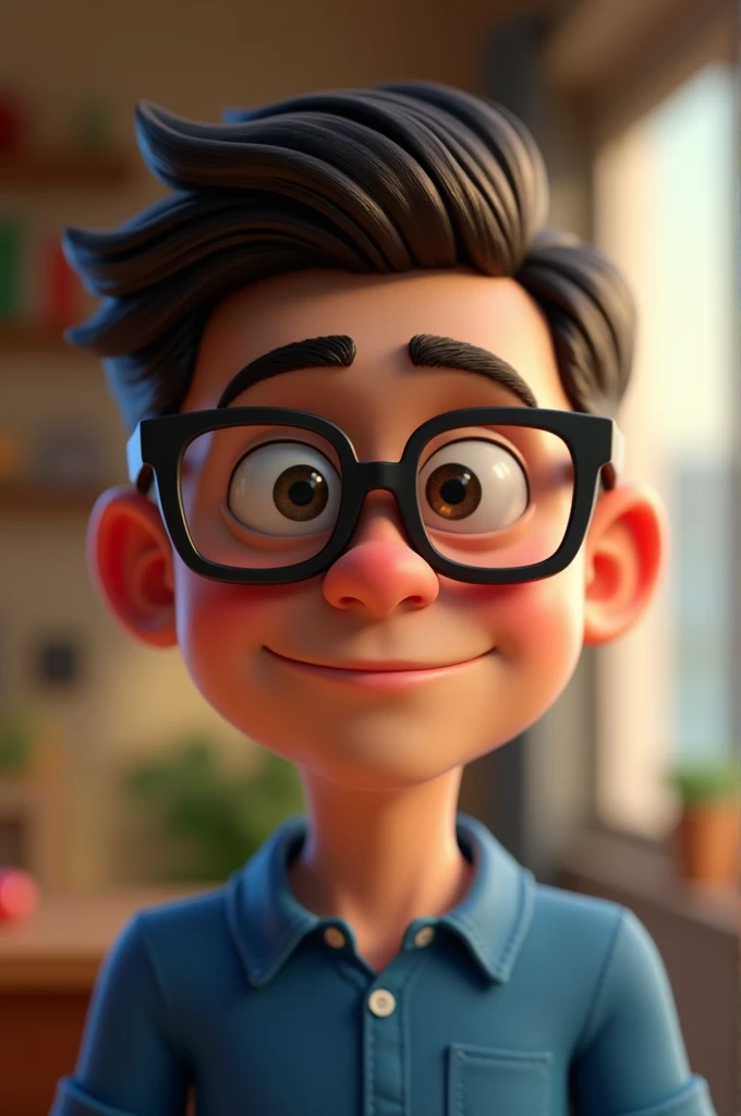 Cartoon character of a man in black glasses and blue shirt, animation character, stylized character, animation style rendering, 3d stylized, Arnold Maya rendering, Stylized 3D rendering, toon render screenshot, 3d character, 3d character, Stylized 3D rendering, 3D character rendering, cartoon character, Personagem de close up, character posing,  (Pixar-style) (master part:1.2) (bokeh) (best qualityer) (skin detailed) (detailed texture) (8k) (Argilla) (cinematic lighting) (sharp focus