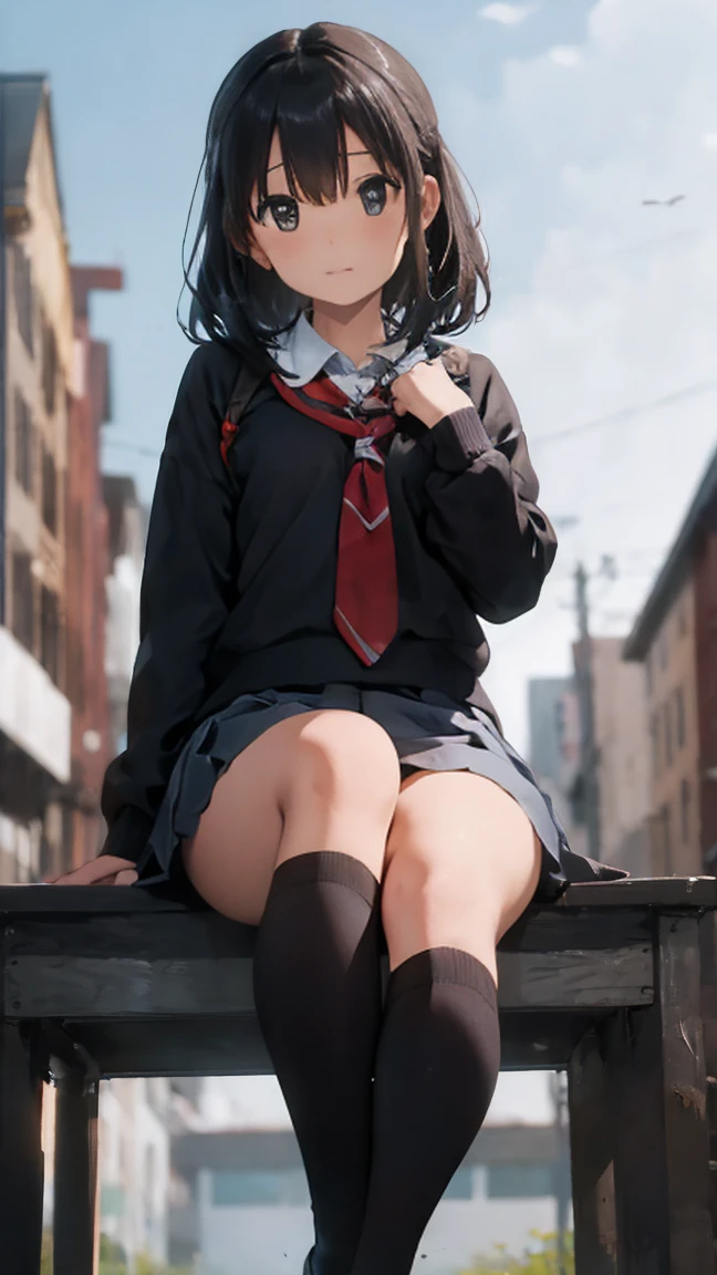 masterpiece, One Girl, alone, High school girl in black knee socks, school uniform, Very delicate eyes, neat face, cute, 8k