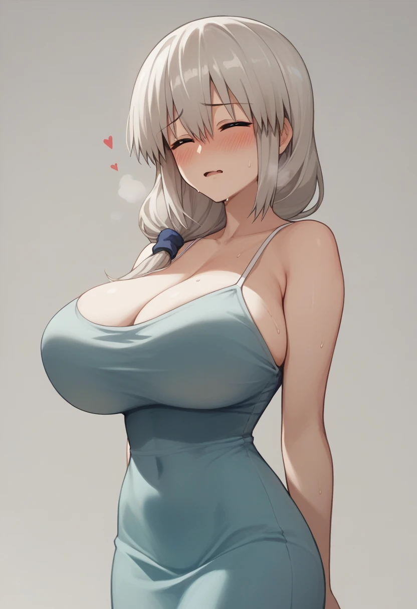 Huge breasts、blush、Sweat、In the heat、Long white hair、Braiding、uzaki_fortune、
{Highest quality}, {so beautiful}, {Very detailed}, {Best illustrations},Life、slim:1.5、Camisole long maxi dress(tight)、Are standing