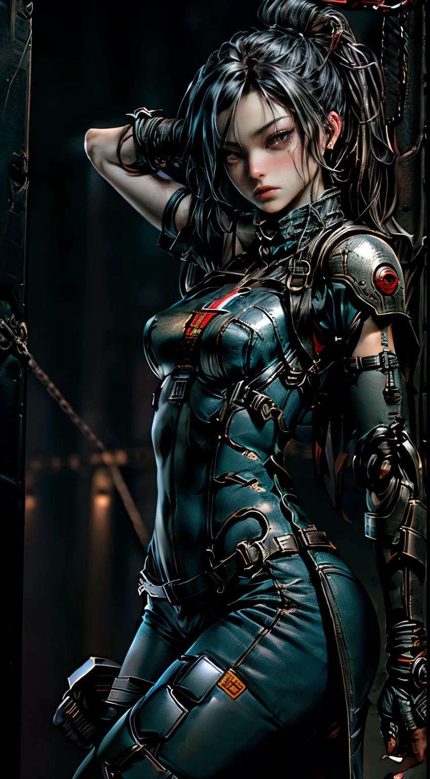 photo,sharpest,Unique 850 4, Koda850K portrait camera, F1.6 Guns,Hyper realistic texture,Spectacular light textures, Cinestil 800 stylish machine,(((Beautiful woman,The left leg is chained and hung))),(tears flowing, Crying in pain),Tears under the chest and crotch,My hands are chained and shackled behind my head.,appearance,Beautiful girl with prominent slim abdominal muscles: 1.4,Six-pack abs: 1.4, Botox for chest,Stand on tiptoe, Long legs,棕色Long hair在风中飘扬,Brown hair, Long hair, Female warrior costume,((In a tattered Supergirl costume)),(,not good),(Future Sci-Fi Battle Fashion,Elbow and knee cyberpads, Cyber Gloves: 1.1),((Broken clothing)),Belly bulge,The navel is exposed,Thin and transparent clothing,The chest was torn,Metal shoulder guards and combat gloves,Ragged Clothing,Mesh long combat boots with gold knee pads,Anatomically,(Future Sci-Fi Battle Fashion, cracked Elbow and knee cyberpadss, Damaged Cyber Boots, 撕破的Cyber Gloves: 1.1),((Through the iron rod)),(Perfectly chained), restraint, , collar, despise, (Chain), ((Hands tied behind the back)), 4 chains hanging in the sky, Metal shackles, The wet crotch is clearly visible,((Hands are tied above the head)), The neck is locked,A chain from the left knee to heaven,Chain by rusty iron chains,((Chains on clothes)),((The tip of the nipple protrudes, Areola protrusion,The shape of Dantian is clearly visible)),Sweating all over,wet,wet crotch,wet thighs,Blood,junkyard, Blood splattered, Practical, (Bruising, dirty, The clothes are torn, Revealing clothes, Blood: 1.3), Broken shield and spear,(((Use a four-finger drill to point the drill bit at the main drill bit,Separate the ground,Extends to the crotch))) ,Huge prison,((Large prison,Plenty of sunlight)), Peeling ceiling, Broken stone slabs, Steel bars between cracks, Practical material details, Extremely high level of detail,