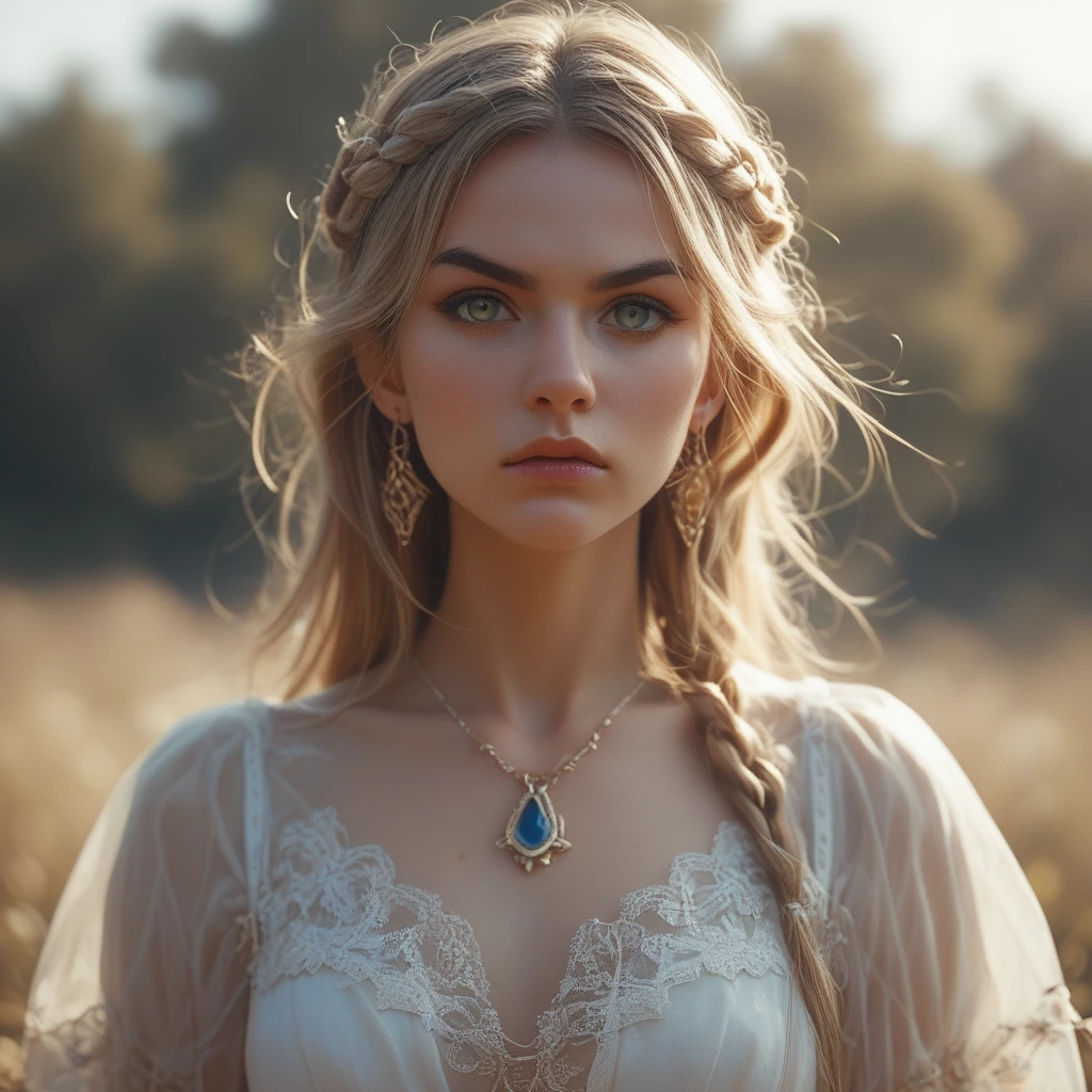 High Fantasy、Vivid depiction、live-action、Upper body only、One determined Zelda woman、Looking Outside