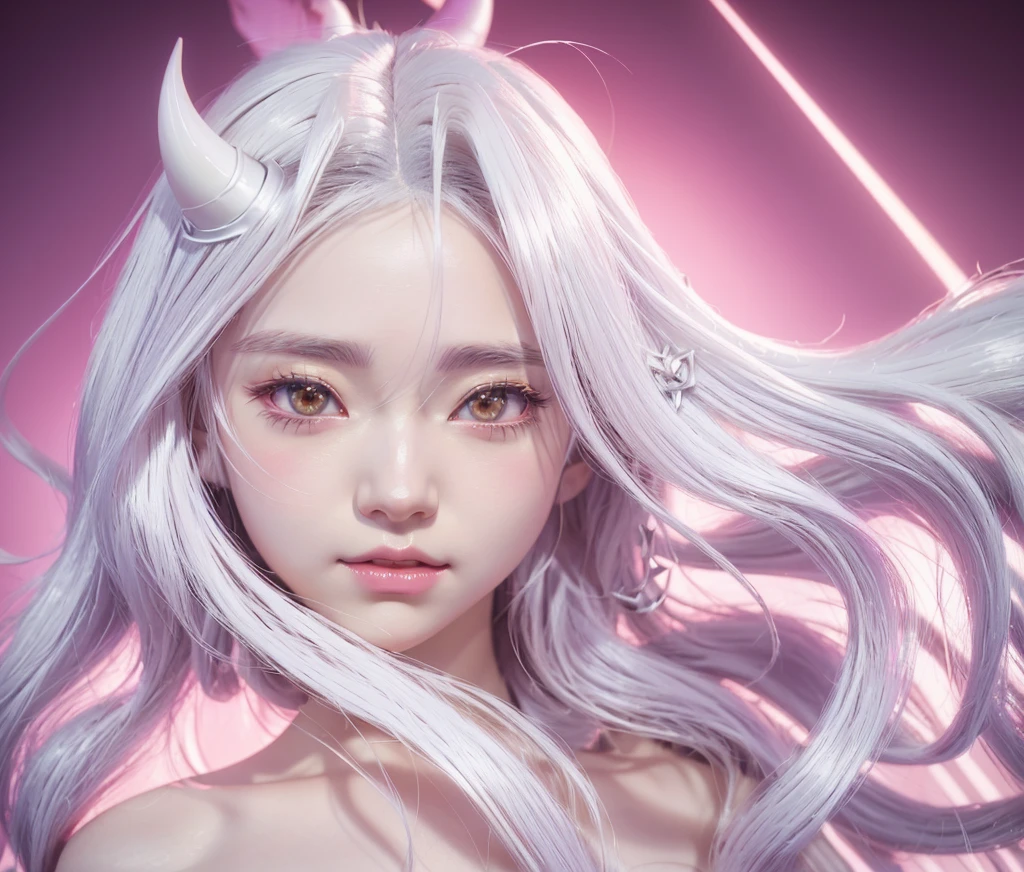 Anime girl with long white hair and horns on her head, artwork in the style of Gwaiz, Trending on cgstation, 3D Anime Real, Anime-style 3D, Realistic Anime 3D Style, Anime CG, Gwaiz, Smooth anime CG art, White Horned Queen Devil, Cute 3D anime girl render, Anime CG style