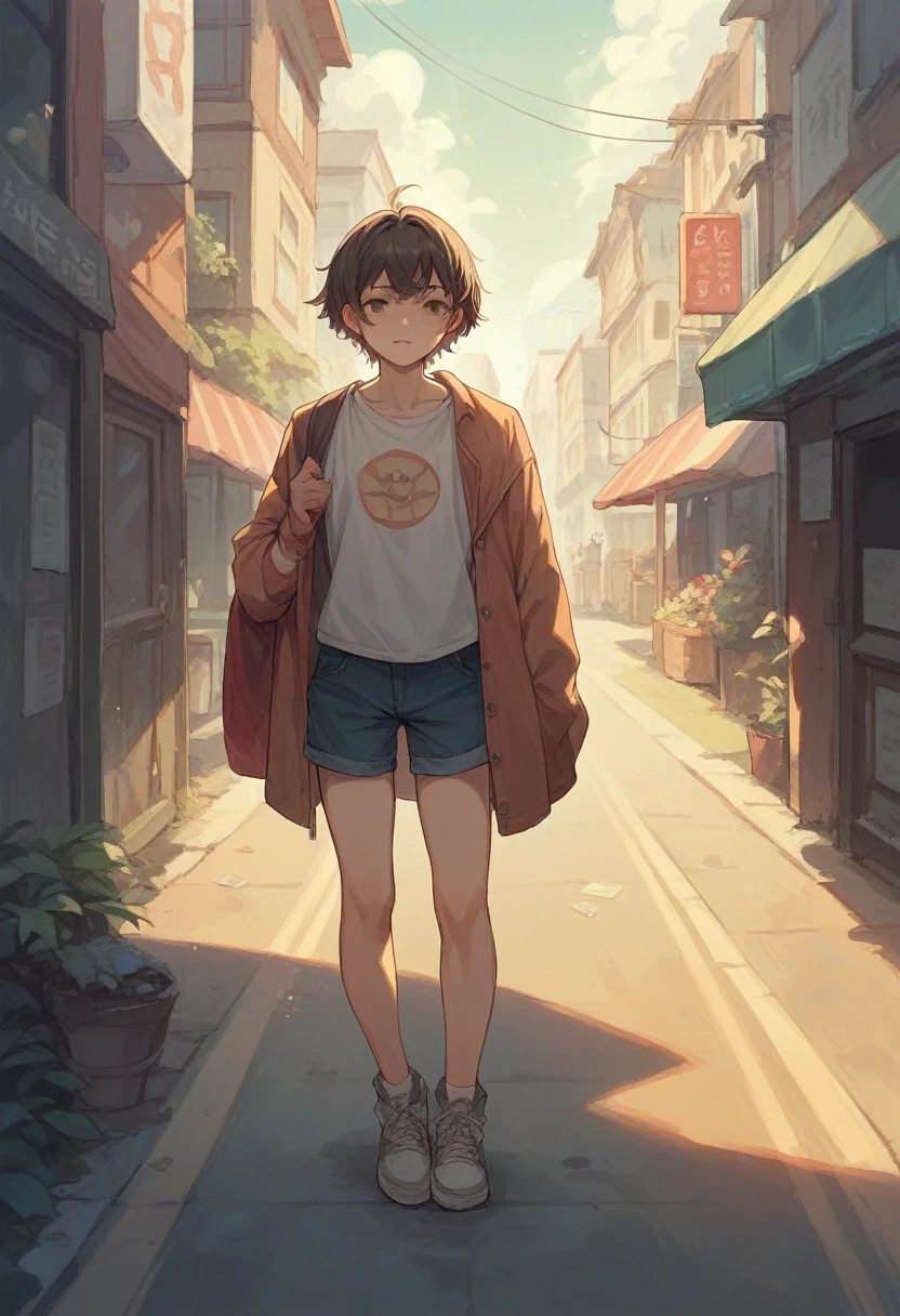 Sister, siblings are crossing the street in ordinary outfits
