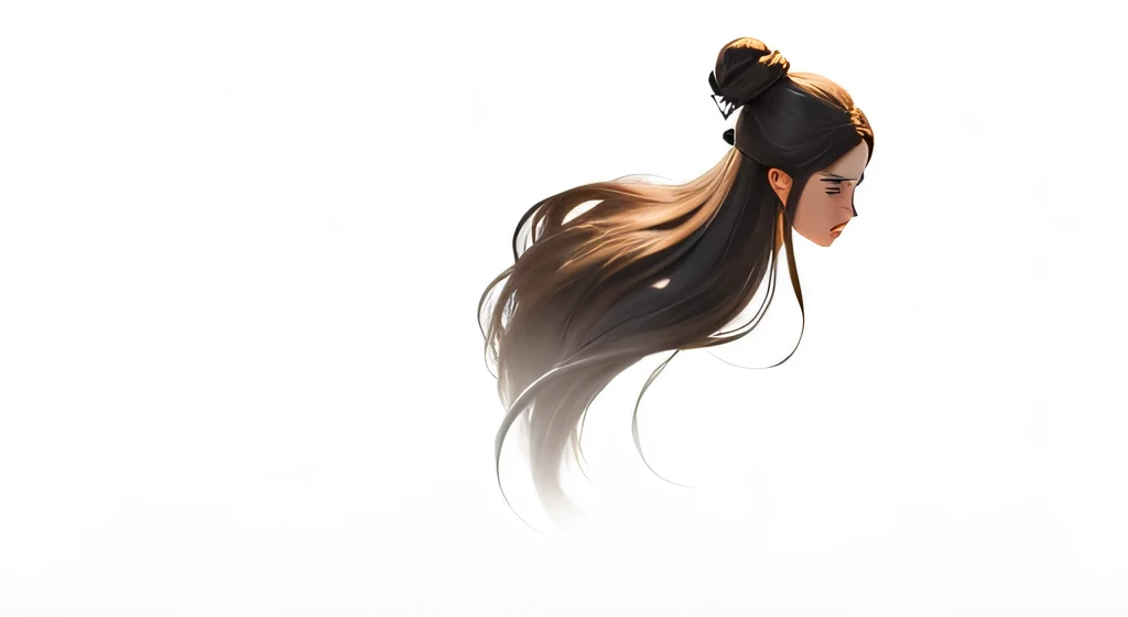 Finishing the rest of the hair details,The sense of three-dimensionality should be strong,The chiaroscuro is outstanding,antiquity,Thick coating,Has a strong sense of hierarchy,Dissemination,With hair down,Long hair,black,Slightly broken hair。Just draw the hair.,No need to draw the others。