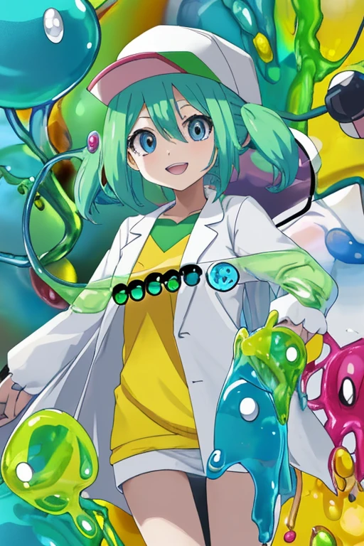 Colorful slime dripping、Lab coat Pokemon trainer