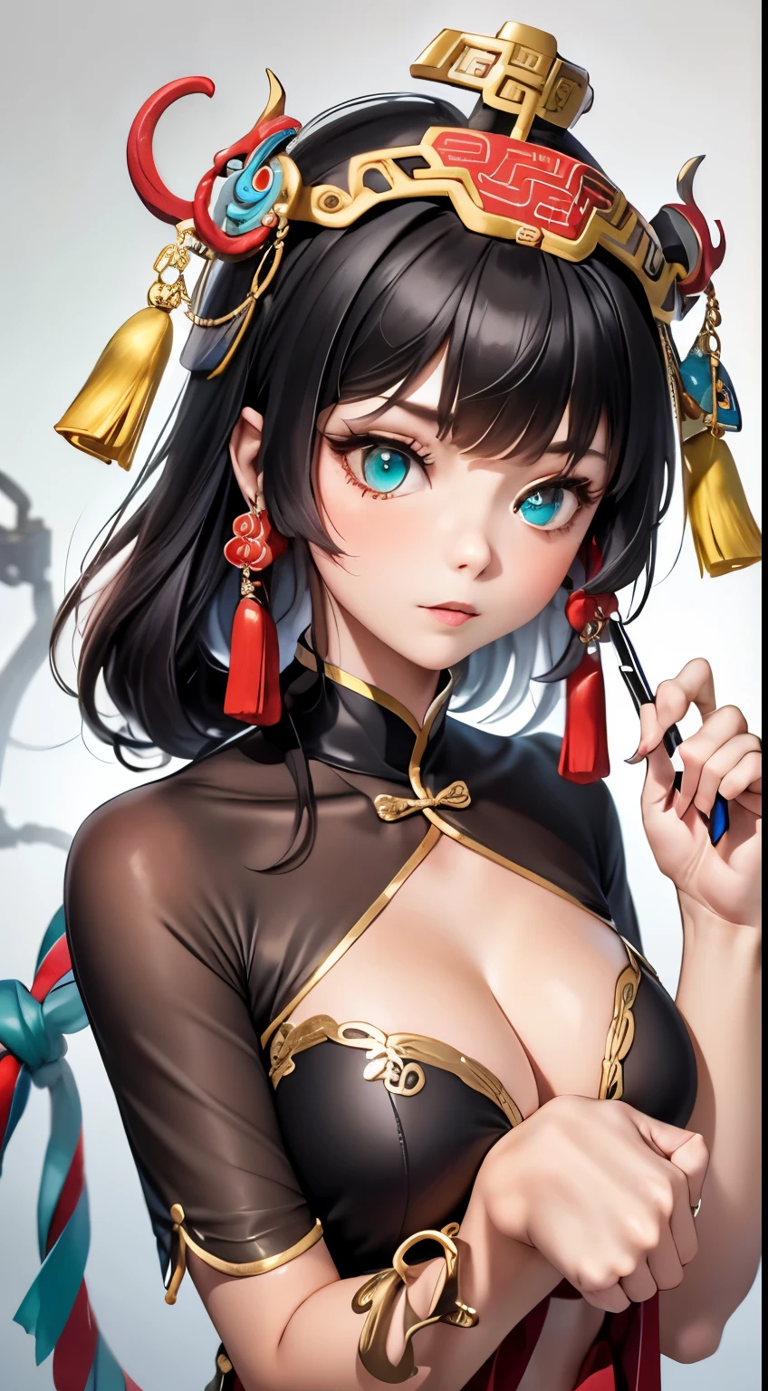 (A girl,Solitary,Wear Peking Opera costumes:1.45),Exquisite crowns and embroidered clothing,Simple brush strokes, Simple style, Clear visuals, beautiful girl, Incredibly beautiful,Splash-ink landscape painting as background