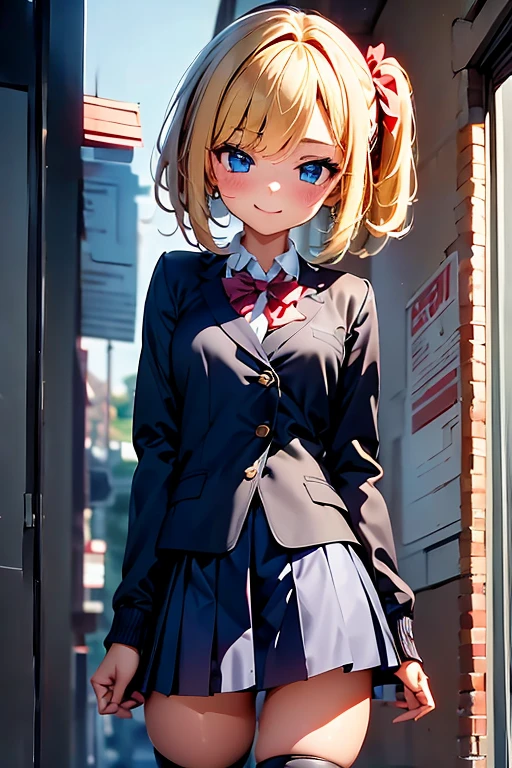 masterpiece, anime, Cute,girl in stockings and a short school skirt, red school jacket, full length,