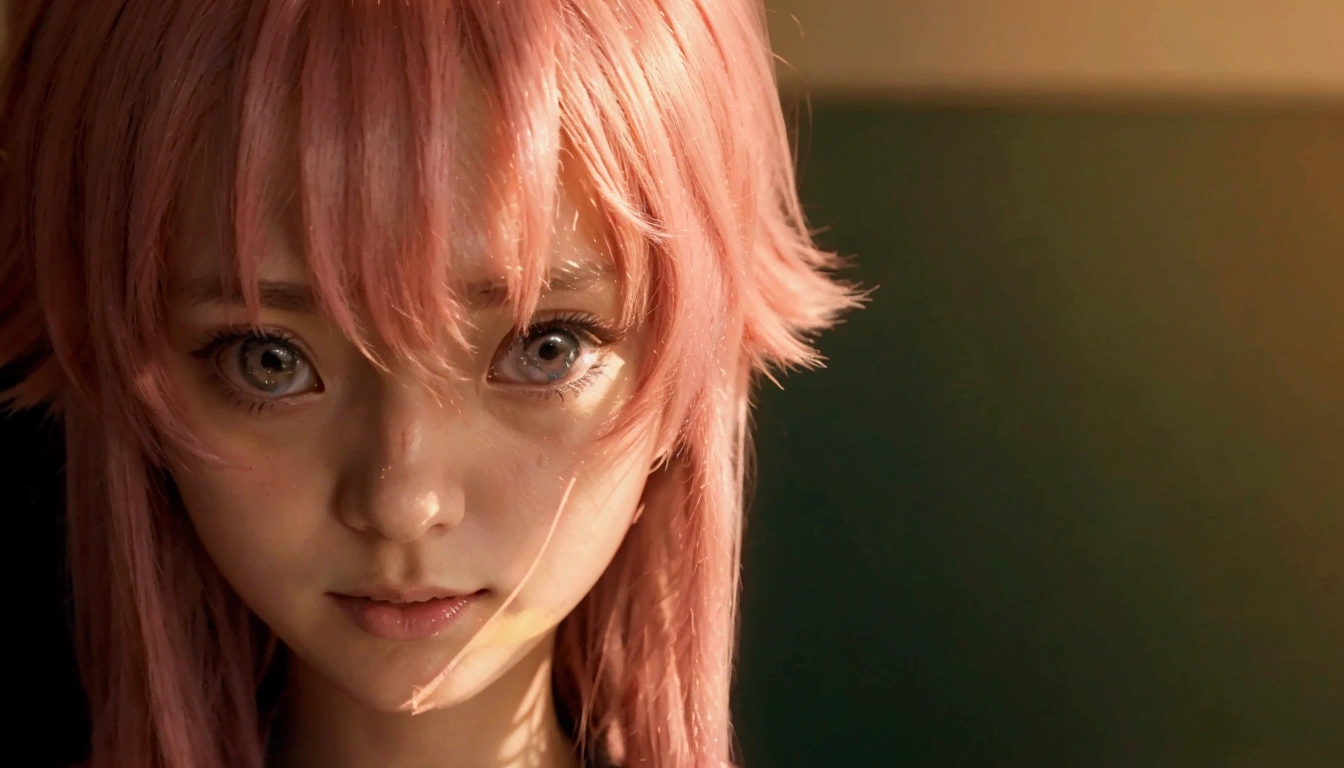 Close-up of a person with long pink hair and a black shirt, mirai nikki, In anime movies, Anime movie screenshots, Screenshots from the 2012 anime, Anime girl named Lucy, Close-up of a young anime girl, Zero Two, Today&#39;s featured anime is still, A still from the anime, From the TV anime, Megumi Okada