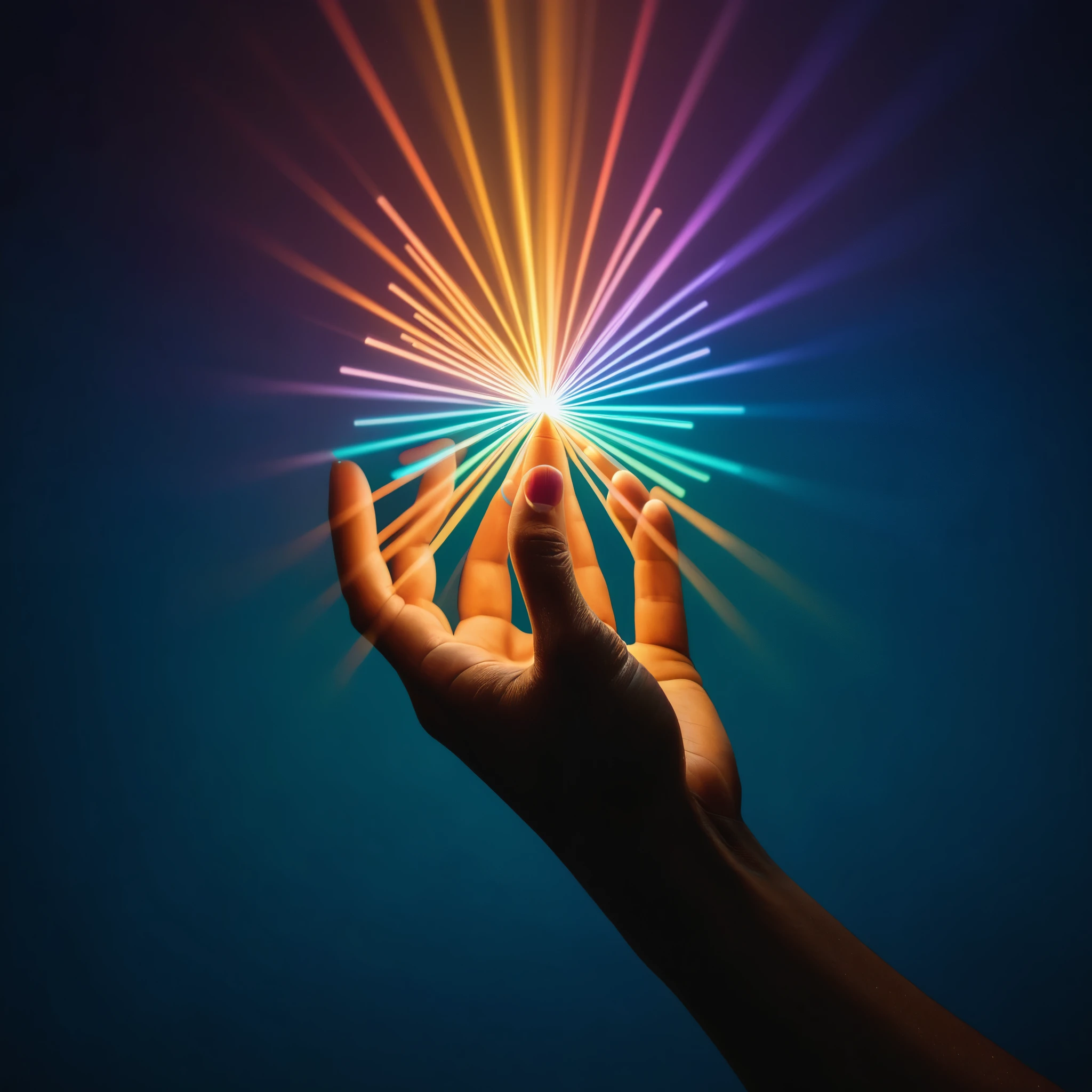 hand holding abstract light ,neo vibes,