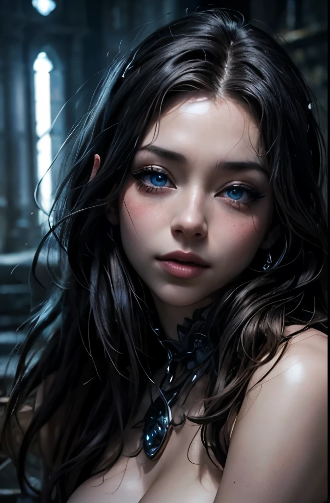 solo, 1girl, extremely fine and beautiful, photorealistic, (realistic skin), (insanely detailed anime eyes), (blue eyes), mature, goddess, milf, vivid and beautiful, shocking sensation, incredibly detailed, beautiful detailed woman, breeding slave, sex slave, (sensual), (luscious lips), realistic eyes, realistic face, (revealing dress:0.8), (lithe), (large—medium breasts:0.8), (plump thighs:0.8), (thin waist:1.0), (plump lips:1.0), Game of Thrones, A Song of Ice and Fire, Kingslanding, Medieval character concept art, parted lips, lounging, small smile, partly closed eyes, movie lighting, weighted shadows, ((weighted black hair)), realistic physics, dark shadows, realistic lighting, shaded, shadowed background, long hair, blue eyes, more_details:1
