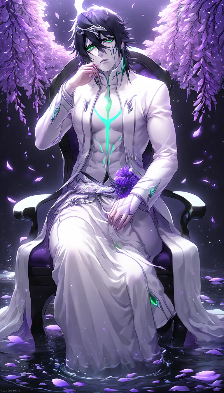 ((intricate design)) Top quality, 16K, High Definition, 16K splash art, high res, ultra sharp, masterpiece, ((masterpiece)), best quality, expressive eyes, perfect face, , masterpiece, ray tracing, (((1male))), (((fully purple skin))) (((bodybuilder))) male humanoid, deity, god of flowers, humanoid flower, humanoid blooming, flower bed, flower garden, in a greenhouse, big pecs, big man, big thighs (((natural lighting))) (((Purple Skin!))), (((purple long hair!))) (((purple skin tone!))) (((purple skin complexion))) (((wearing orange robes))), god rays, fruity, zesty personality, blue eyes, bloom, handsome humanoid male, sexy humanoid male, humanoid male bodybuilder attractive, spreading his pheromones, plants, pot plants, blooming, god rays, blooming plant, bulge, wet body, sweaty, sweaty body, oily body, oily, Glimmer,
