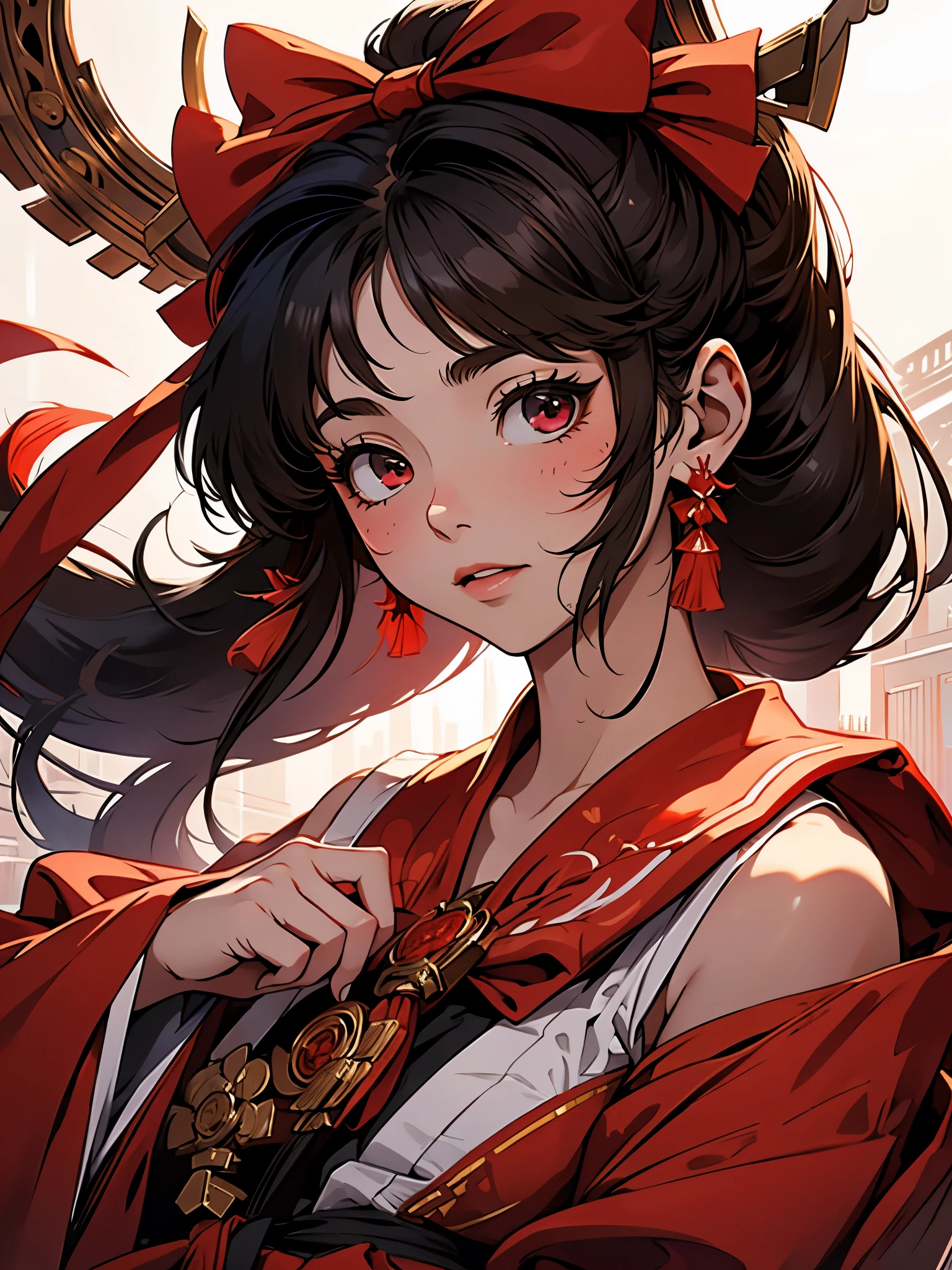 Reimu_Irrespective of, redgown, miko, sanctuary background, 1 girl, work of art, best qualityer, highy detailed