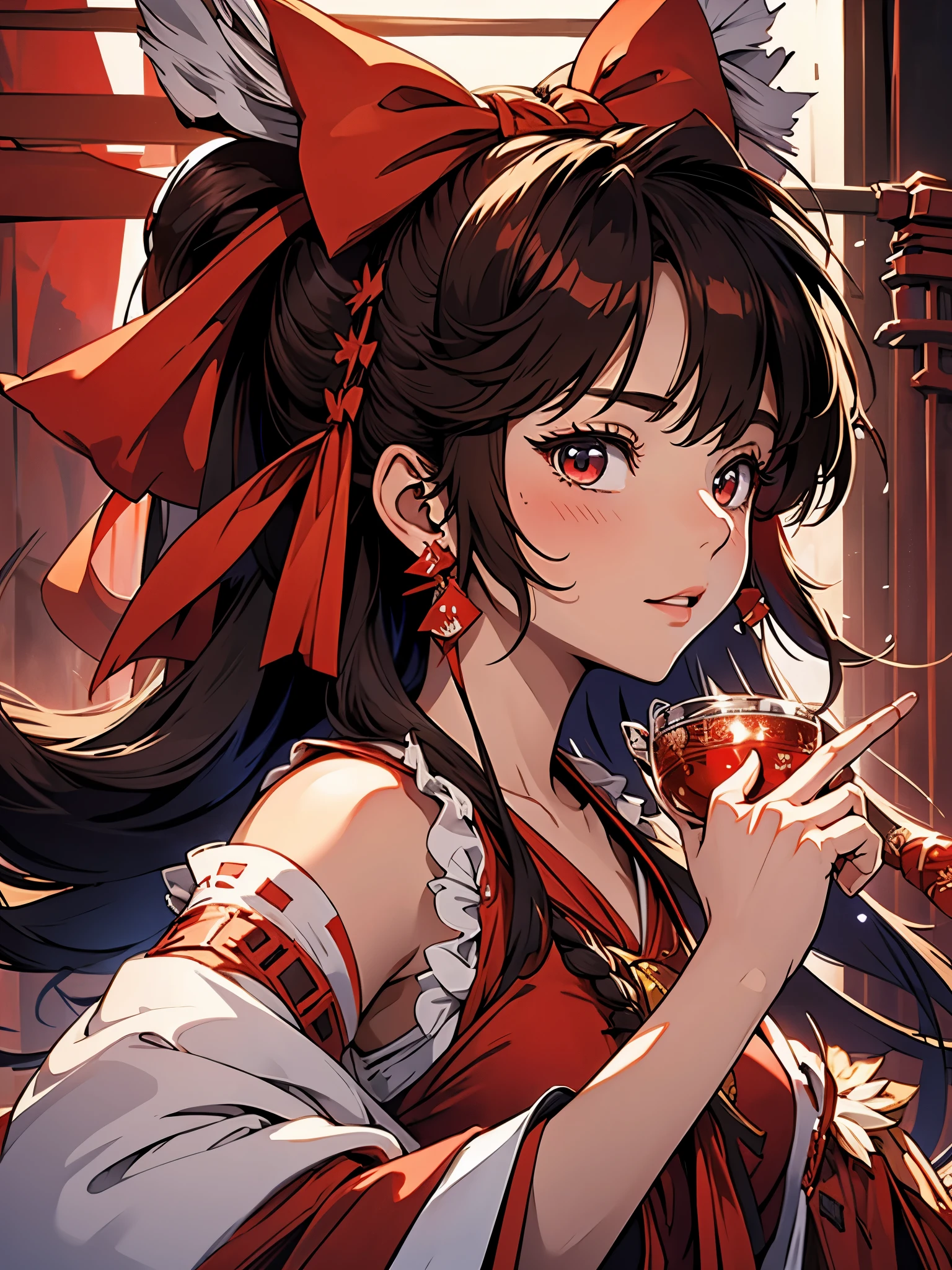 Reimu_Irrespective of, redgown, miko, sanctuary background, 1 girl, work of art, best qualityer, highy detailed