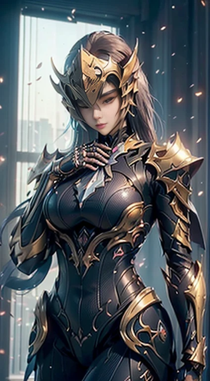 ((unreal enginee 5)), lifelike rendering, excellent, (Full Armor Body), (cloaks), (Helm), looking in camera, Stand in the studio, Beautiful face, makeup, CGI Mix, (Photorealism:1.2), Ultra-realistic UHD face, (huge tit), Slim waist, an hourglass figure, Half body, ((Glowing skin)), ((Shiny skin)), Realistic body, ((She has a sexy body)), ((Clean skin)), Photorealistic, Bokeh, Motion Blur, masutepiece, hight resolution, 1080p, Super Detail, Textured skin.