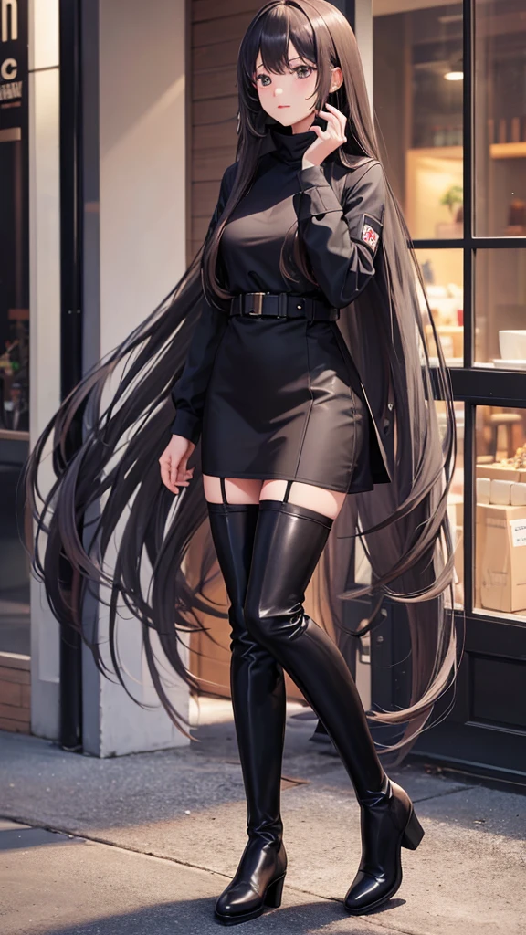 long hair,Hair Bunch,Very long hair,Long boots,Black pantyhose
