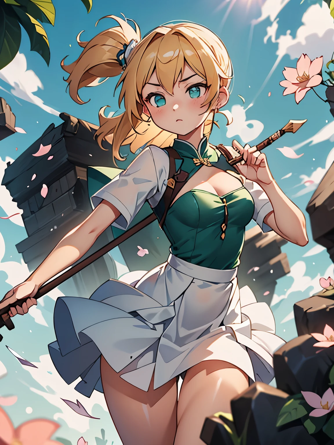 Anime girl with a sword and a flower in her hand - SeaArt AI