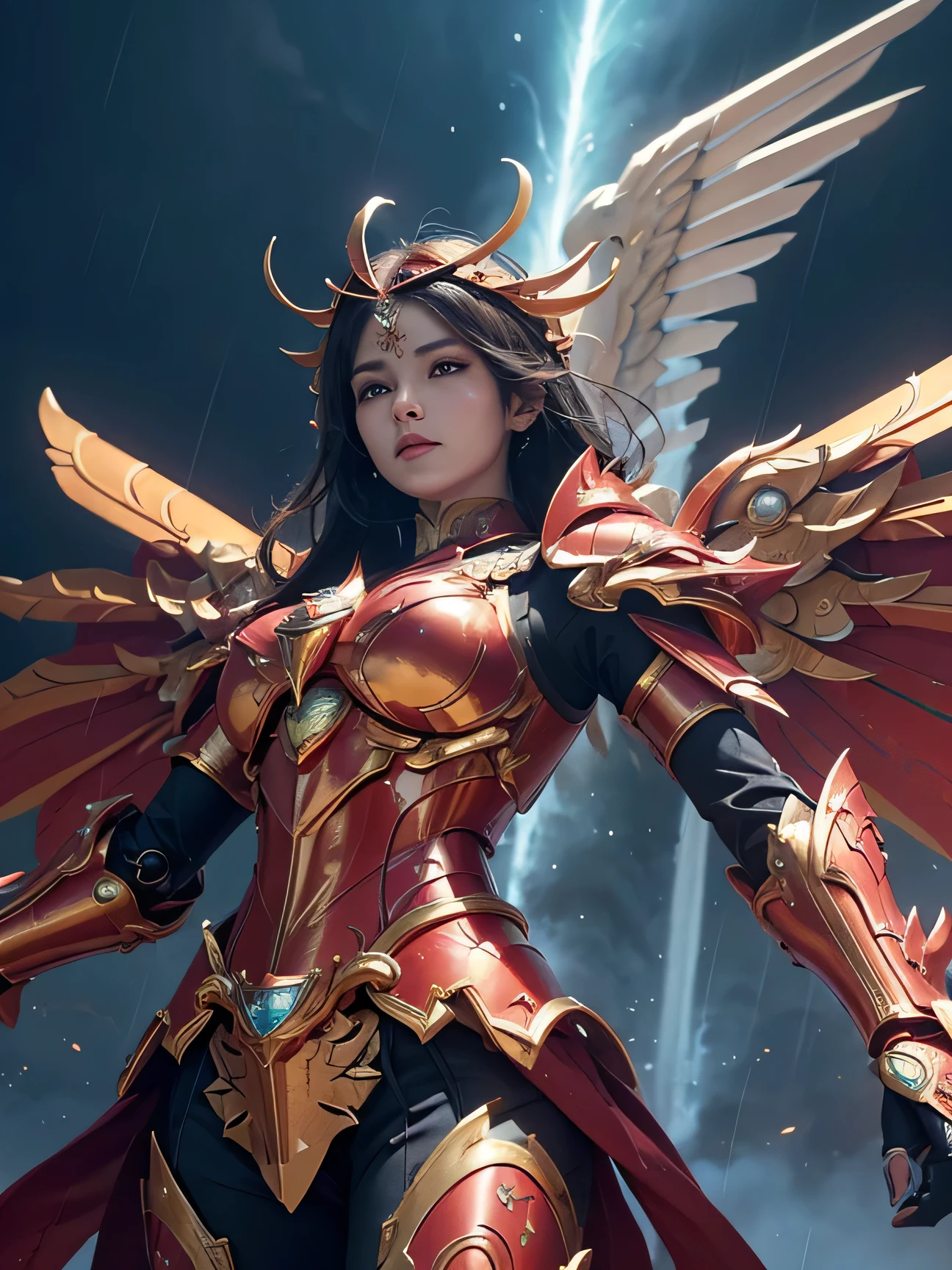 Two phoenix, fighting, fire, night background, full moon, flying, Close-up image