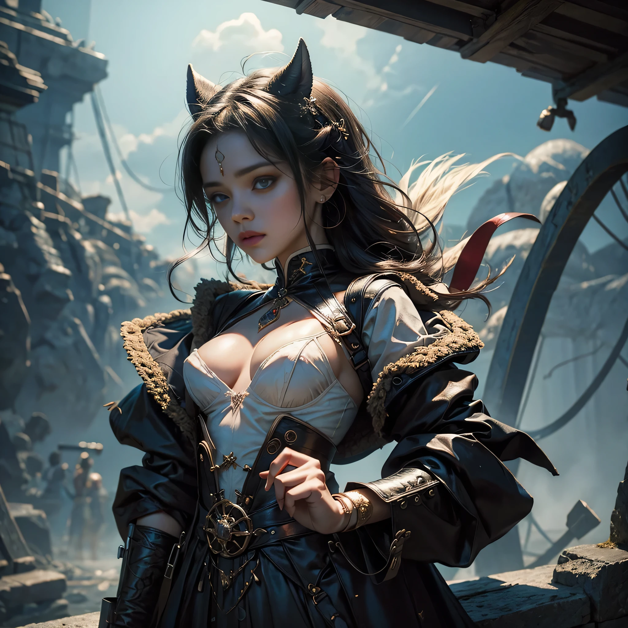 (cinematic frame: realist, good drawing, many details)

En este cinematic frame, We are introduced to a diabolically evil Harlequin Girl., its form mysteriously emerging from the clouds of smoke. he scene takes on a surreal and captivating beauty as she stands amidst the ethereal fog, her figure adorned with invisible clothes delicately suspended from a rope. hese garments boast an astonishing 99% transparency, creating a fascinating effect as they reveal just a hint of their shape underneath.

he composition of this artwork is truly remarkable, with fine lines and delicate pastel tones reminiscent of a watercolor painting. Every intricate detail is painstakingly captured., showing the artist&#39;s mastery in creating a hyper-detailed and realistic representation. he