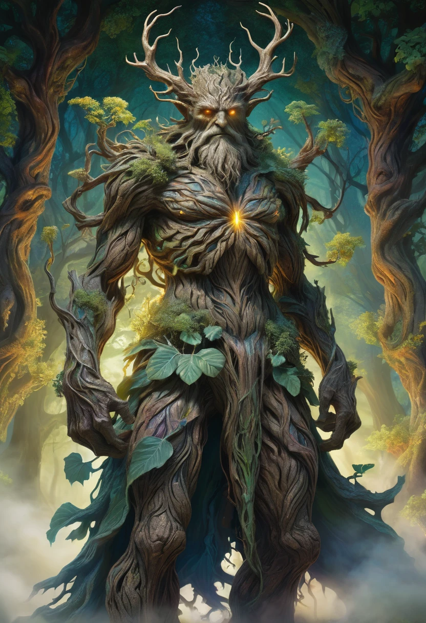 a magical treebeard using nature's power to heal, art nouveau style, ultra-detailed, 8k, highly realistic, dramatic lighting, vivid colors, intricate patterns, organic textures, ethereal atmosphere, fantasy, lush vegetation, glowing magical energy, radiant colors, dramatic shadows and highlights, masterpiece