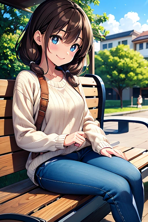 Megumi Amano、Shiny brown hair, Twin tails, Beautiful Blue Eyes、Small waist、Small breasts、Modest chest、smile、Sparkling eyes, (fine grain)、Very fine eye、Highly detailed face, Highly detailed eyes, Cowboy Shot、


Only one female, (Sitting on a bench), stylish (Refreshing knitwear) (Denim pants), Mature Woman, /(Light Black Short Hair/) bangs, 優しいsmile, (Masterpiece Top quality:1.2) Delicate illustrations, super detailed,  (A typical college campus) Outdoor, Casual Bags, noon, Detailed Background