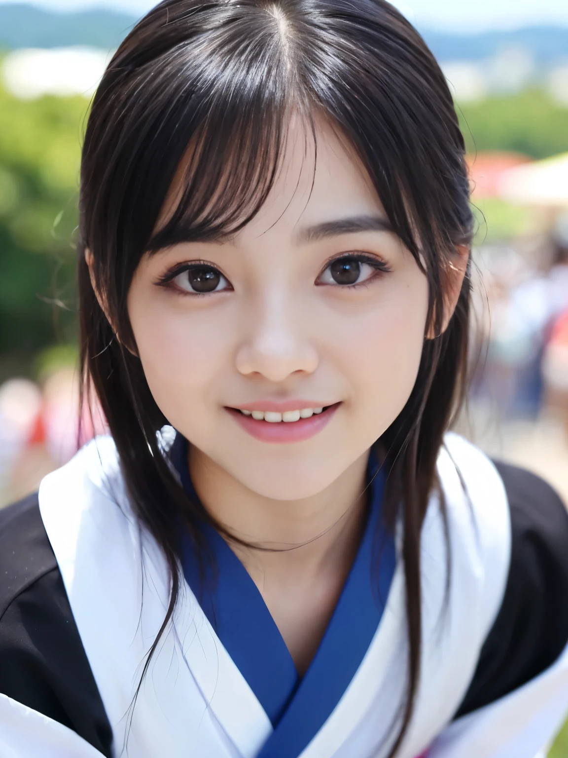 (Best-quality, Masterpiece, Ultra-High-Resolution, (Photorealistic:1.7), Raw Photo, depth of field, professional lighting, perfect anatomies, extremely details), (((Magnificent view):1.3)), (1girl, the most famous -yeld Japse-idol, having fun at Japanese-summer-festival), (wearing summer-kimonos), ((extremely cute and extremely realistic face like the most popular Japanese-idol), (((extremely cute and extremely big black-eyes))), extremely cute lips, extremely cute long-eyelashes, ((extremely cute and extremely realistic skins))), (((innocent smile))), (((extremely beautiful hair)))