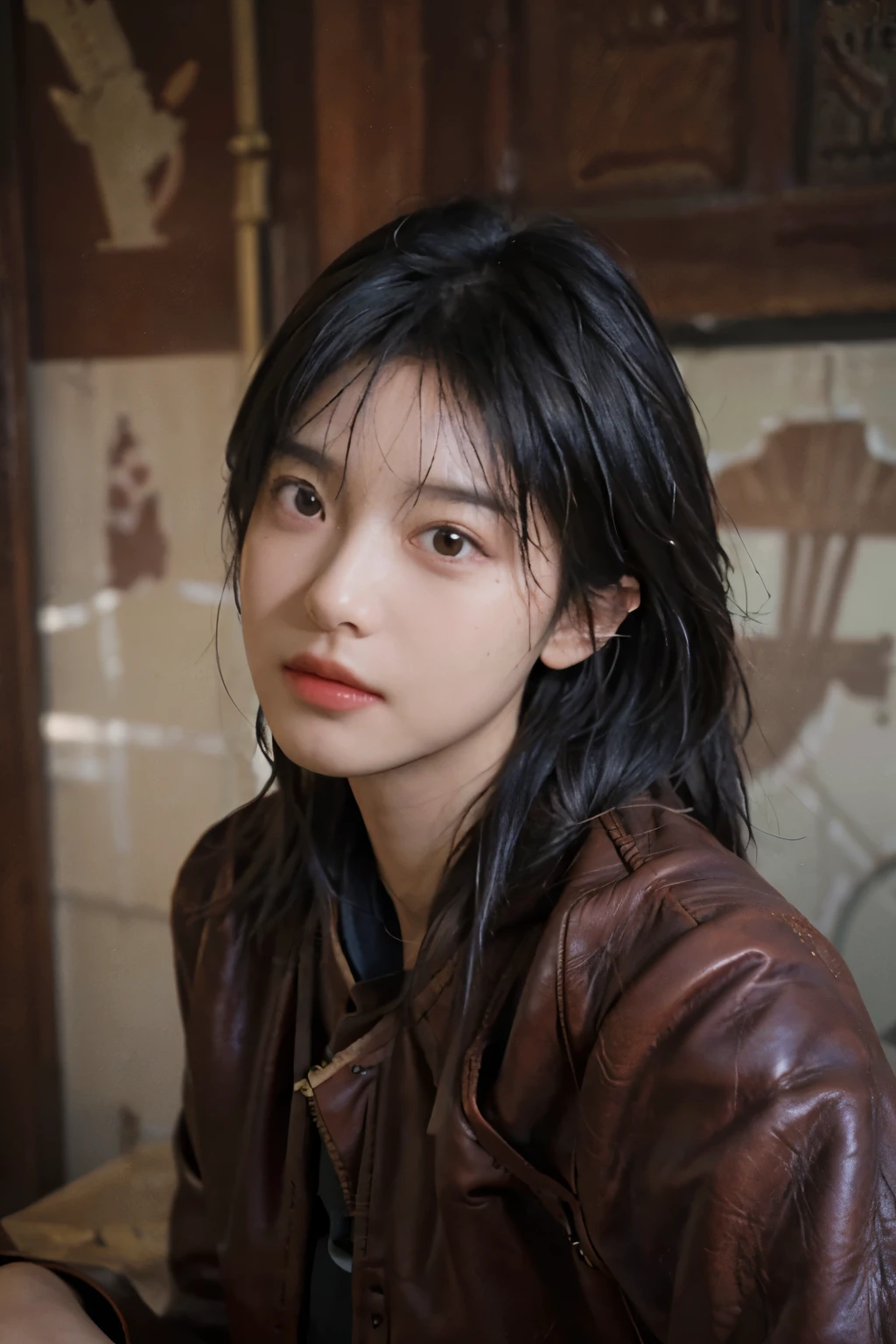 8k,Best Quality, masterpiece, ultra high resolution, (photorealistic:1.4), raw photo, (Genuine leather texture:1.3), (film grain:1.3), (Selfie angle),1 girl,beautiful detailed eyes and face,masterpiece, Best Quality,close up,Whole body