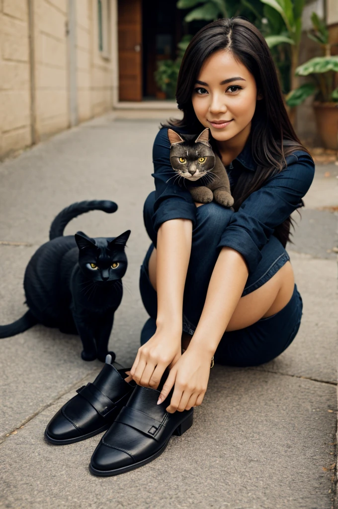 Woman with cat feet