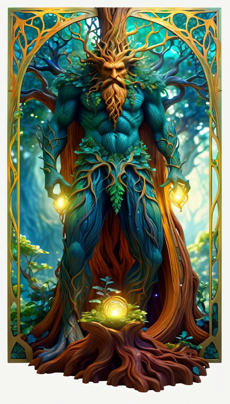 a magical treebeard using nature's power to heal, art nouveau style, ultra-detailed, 8k, highly realistic, dramatic lighting, vivid colors, intricate patterns, organic textures, ethereal atmosphere, fantasy, lush vegetation, glowing magical energy, radiant colors, dramatic shadows and highlights, masterpiece